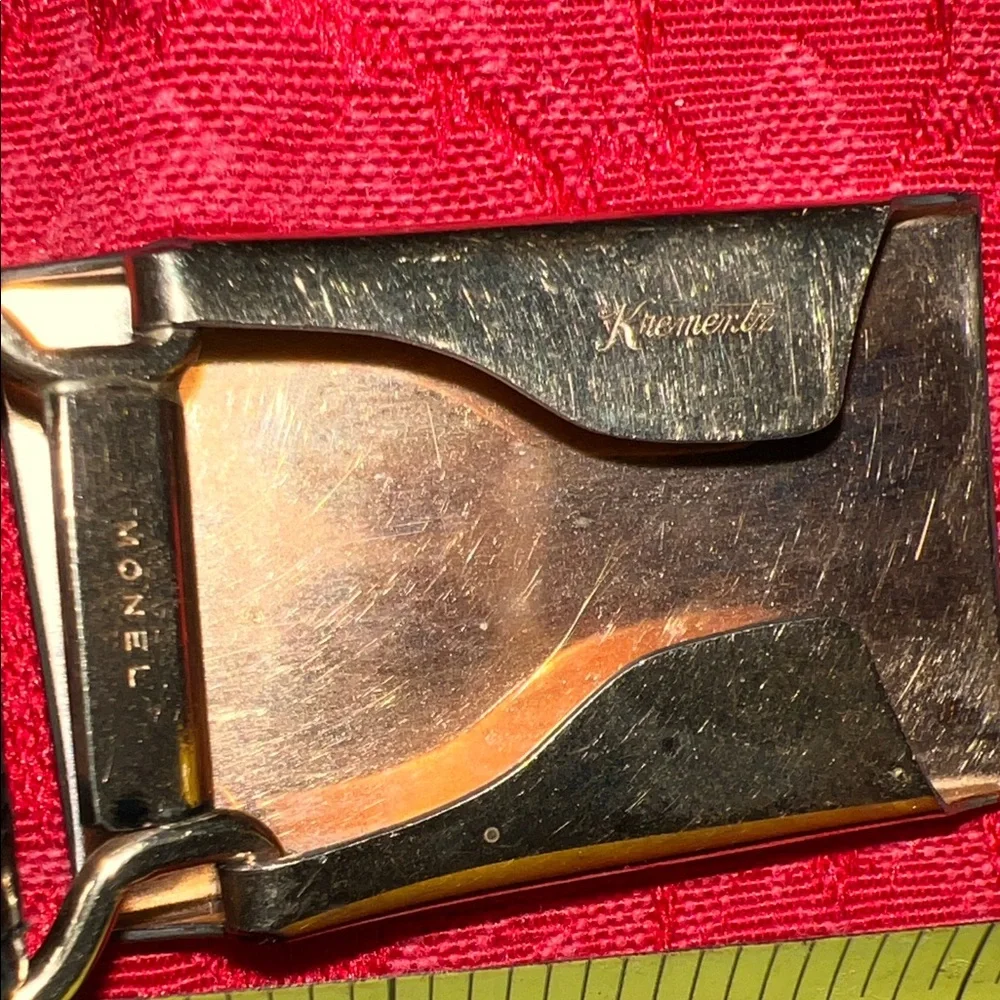 Vintage Krementz Black Leather Belt Size 43 Monel Buckle 45.5”